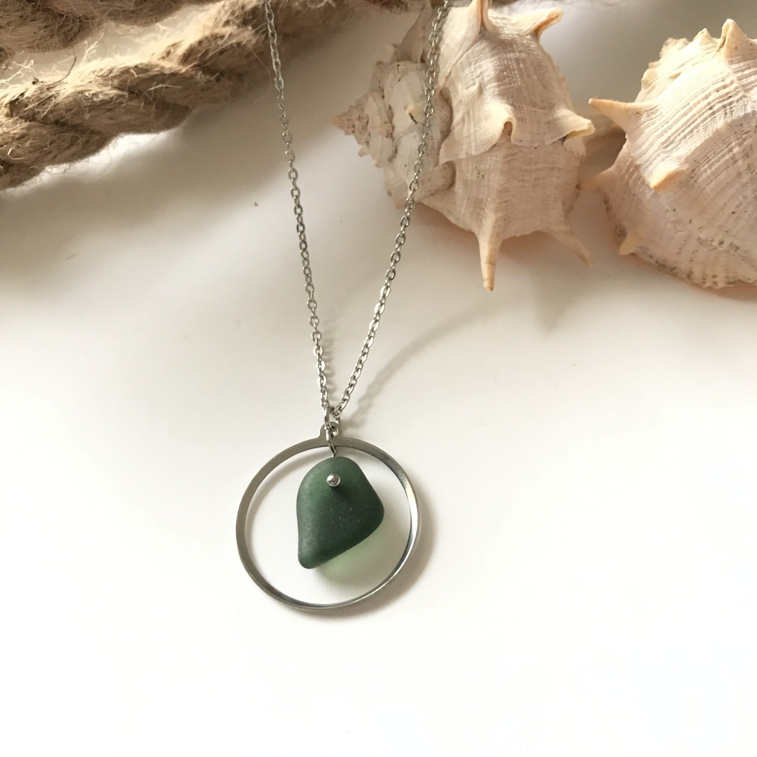 SABLE VERT | Collier ATOLL - Bijou pendentif écologique en verre recyclé - Fabriqué en France