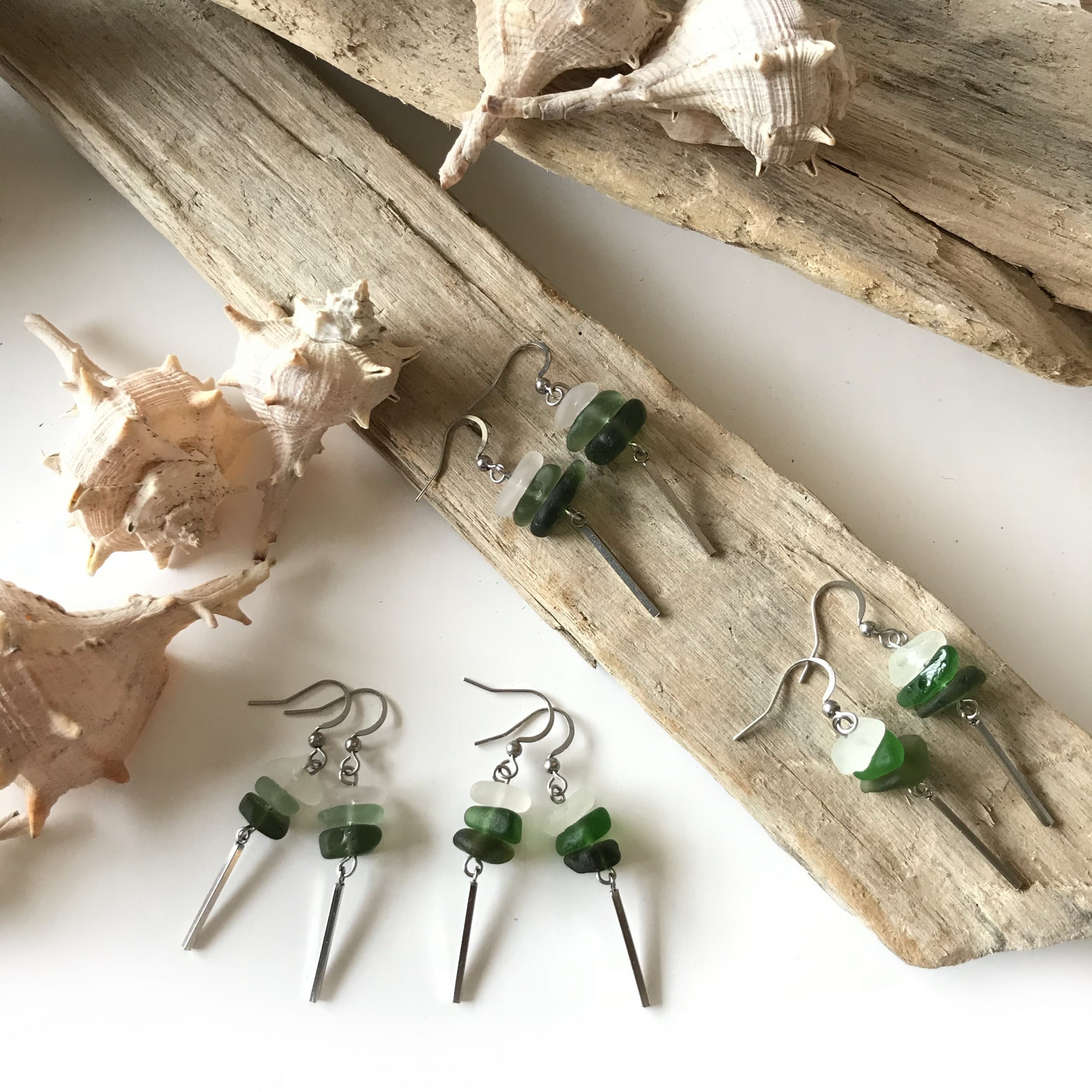 SABLE VERT | Boucles d'oreilles FALAISE - Bijou écologique en verre de Mer - Made in France