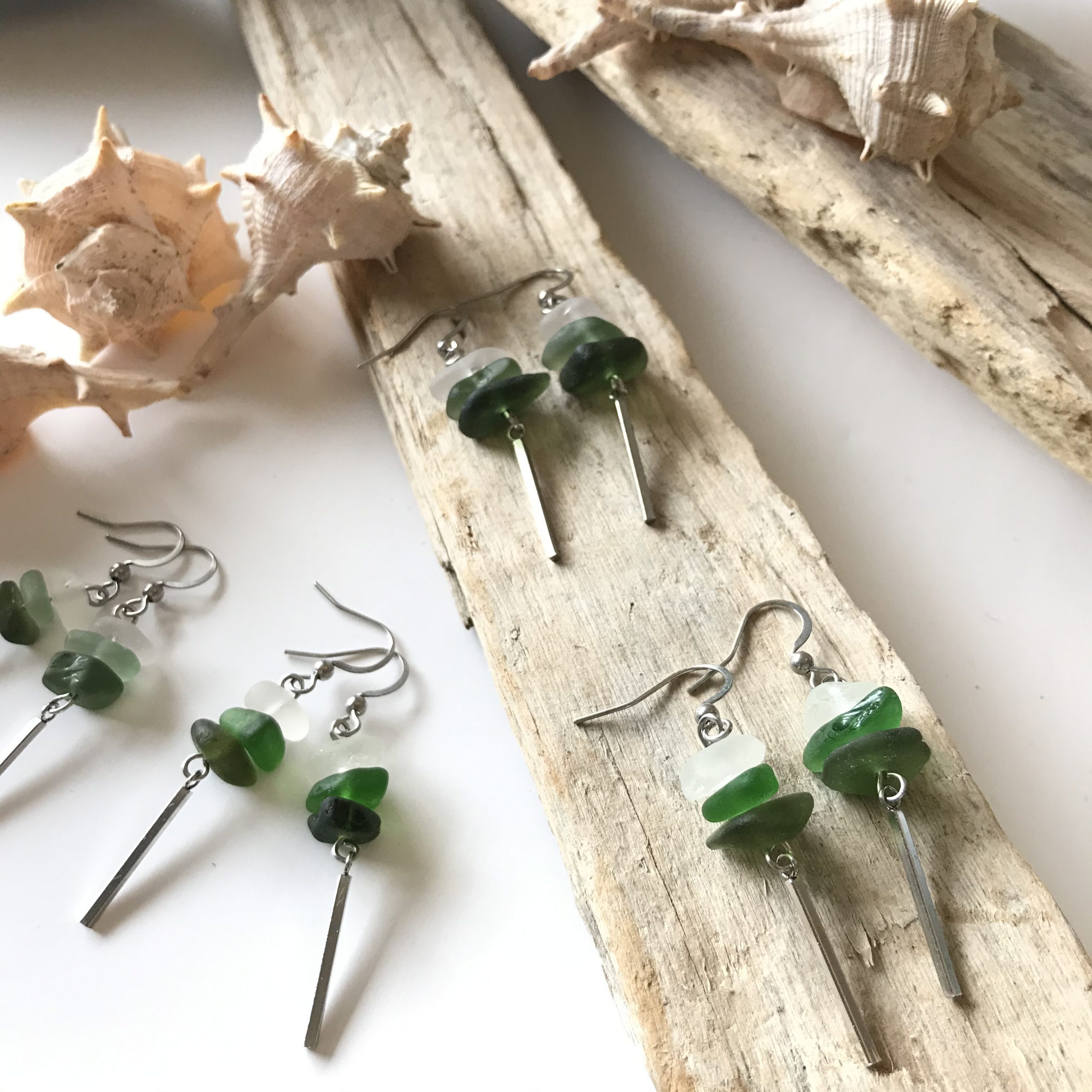 SABLE VERT | Boucles d'oreilles FALAISE - Bijou écologique en verre de Mer - Made in France