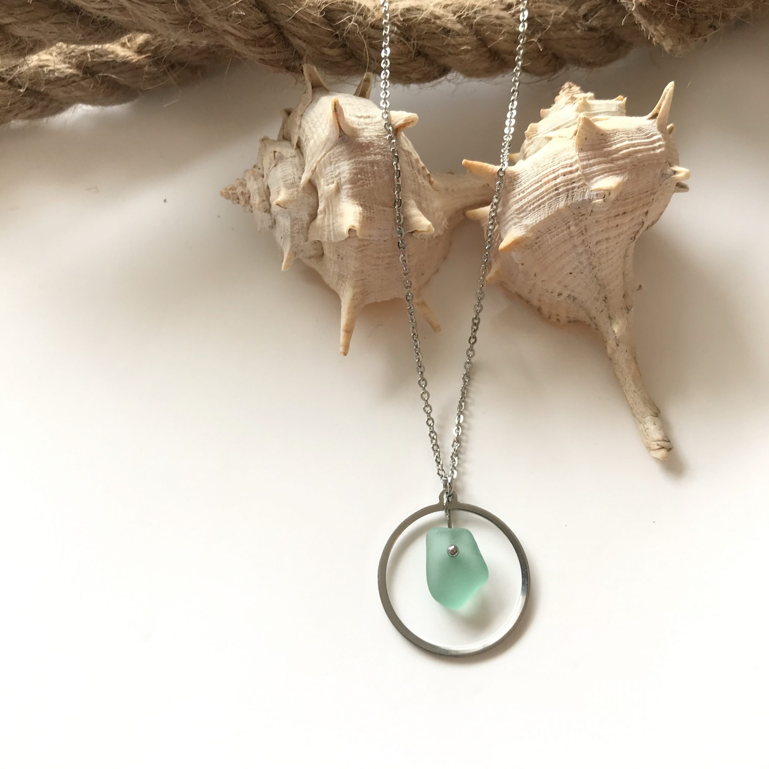 SABLE VERT | Collier ATOLL - Bijou pendentif écologique en verre recyclé - Fabriqué en France