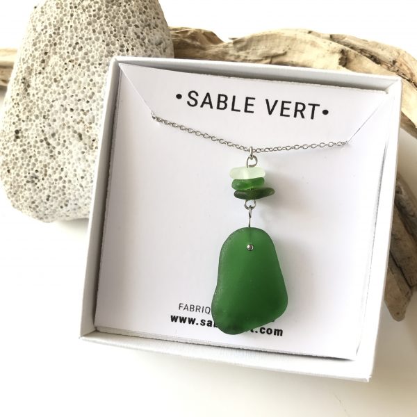 SABLE VERT | Collier PRESQU'ILE - Bijou pendentif écologique en verre des plages - Fabriqué en France Antibes