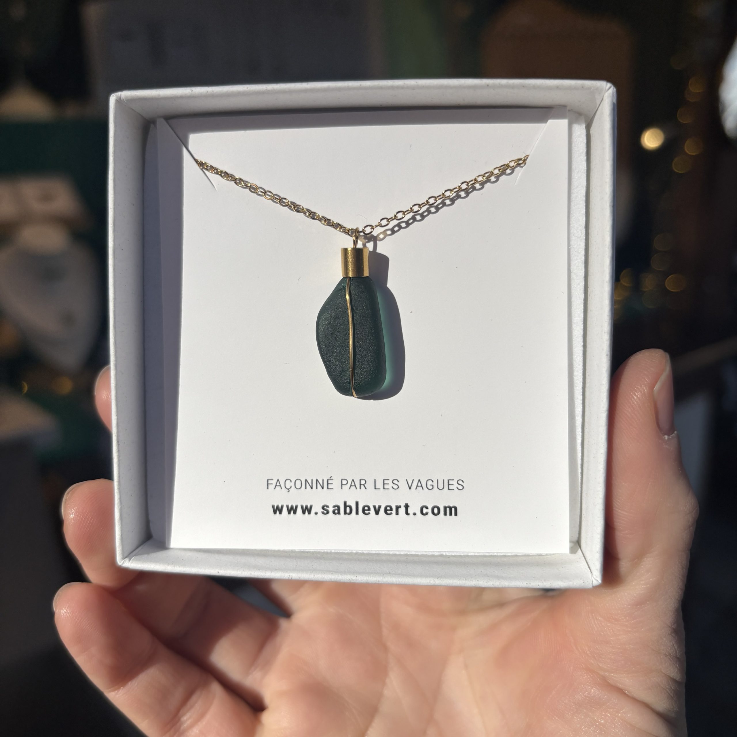 Collier doré ÎLOT Vert foncé – Image 3